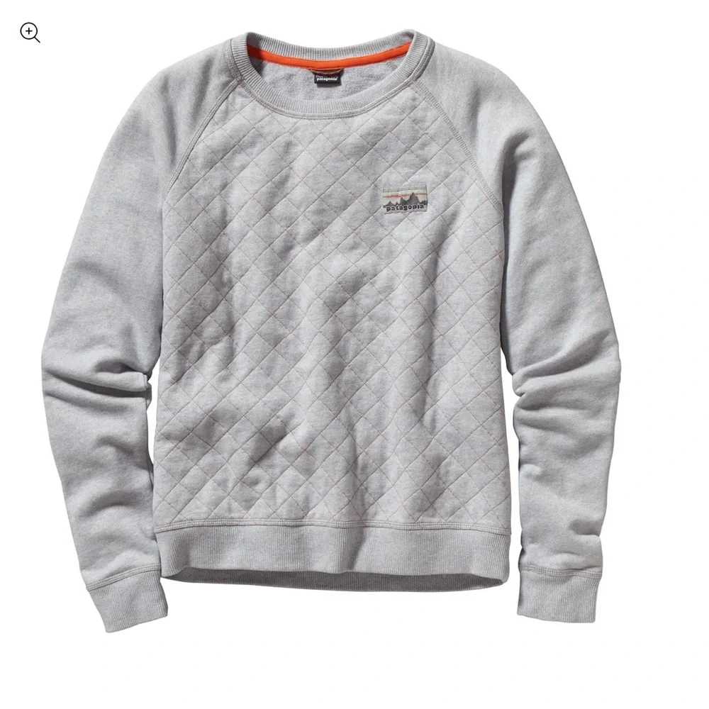Patagonia Reclaimed Cotton Crew Feather Grey Orange Stitching Womens Medium